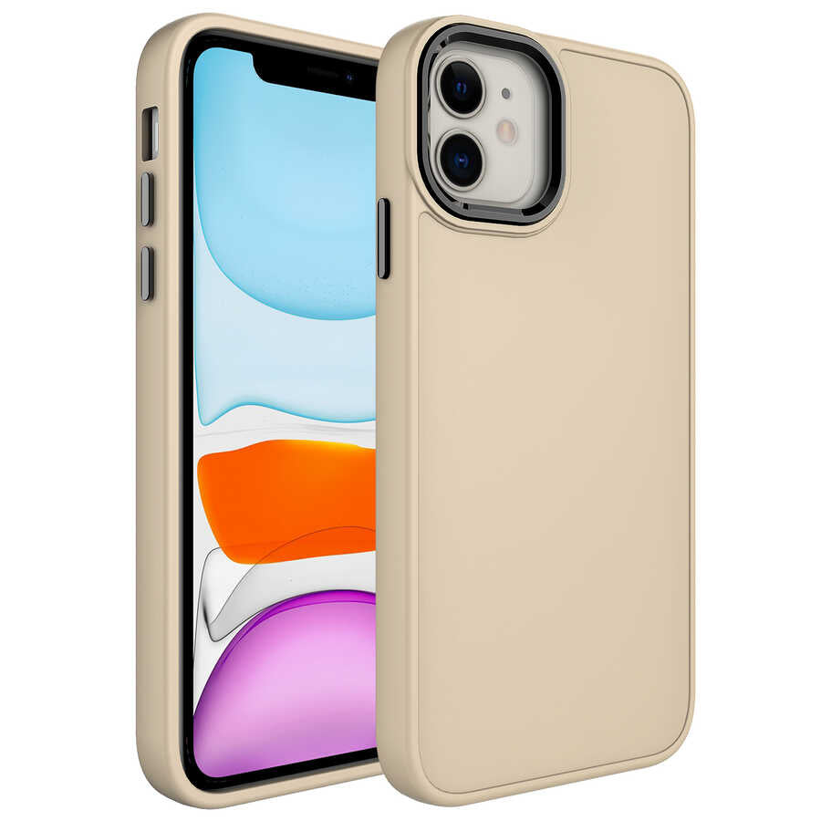 Apple iPhone 11 Kılıf Metal Çerçeve ve Buton Tasarımlı Silikon Zore Luna Kapak