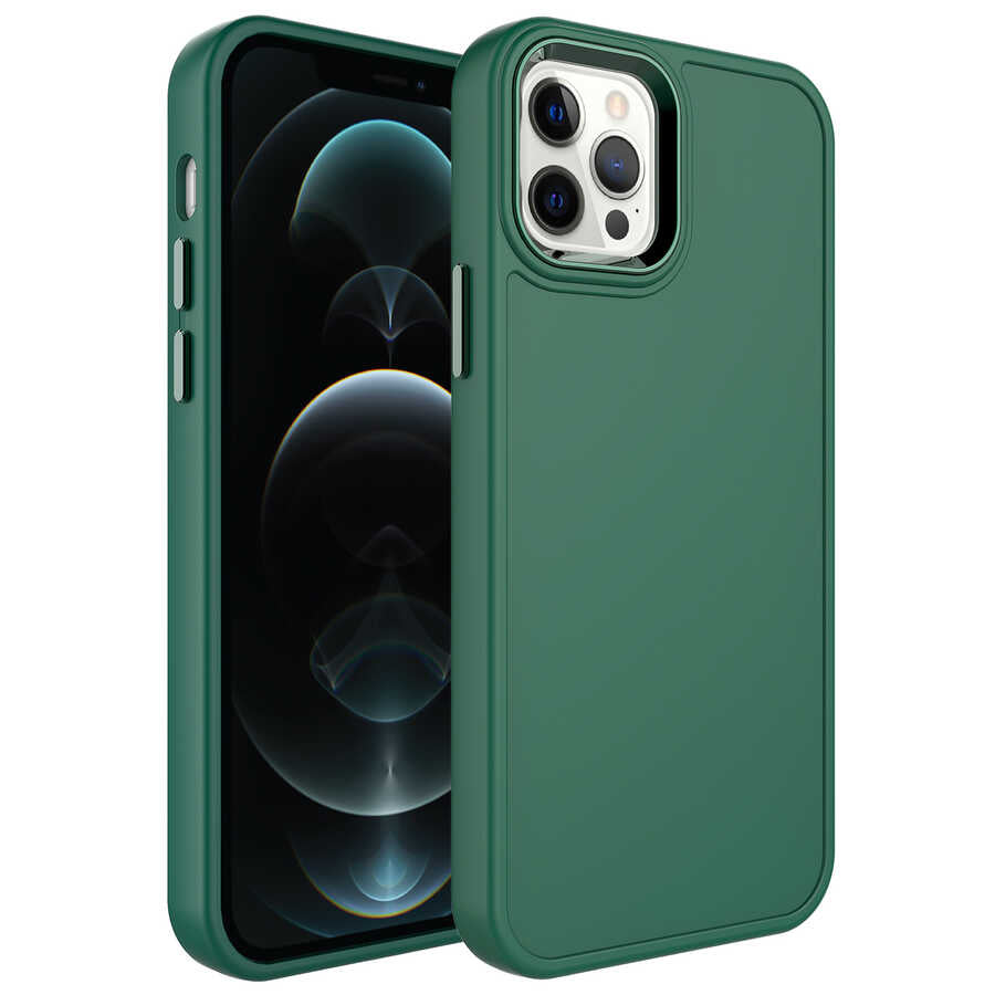 Apple iPhone 12 Pro Max Kılıf Metal Çerçeve ve Buton Tasarımlı Sert Zore Botox Kapak