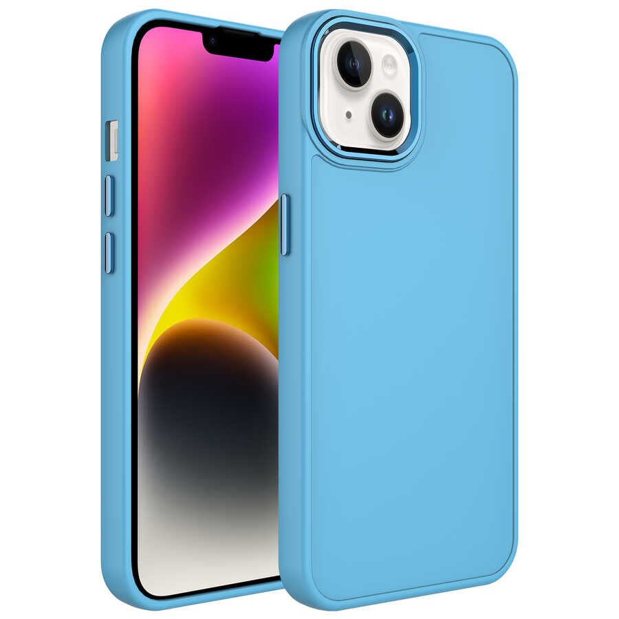 Apple iPhone 13 Kılıf Metal Çerçeve ve Buton Tasarımlı Silikon Zore Luna Kapak