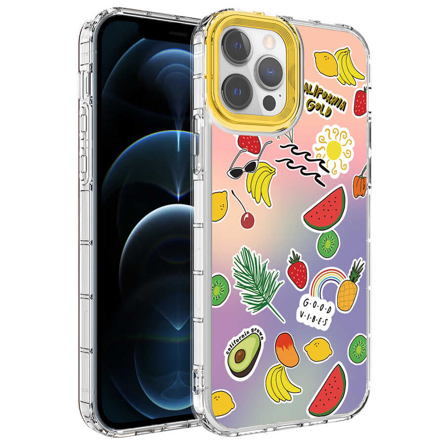 Apple iPhone 13 Pro Max Kılıf Kamera Korumalı Renkli Desenli Sert Silikon Zore Korn Kapak