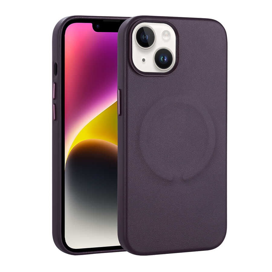 Apple iPhone 14 Plus Kılıf PU Deri M-safe Wireless Şarj Özellikli Zore Derix Kapak