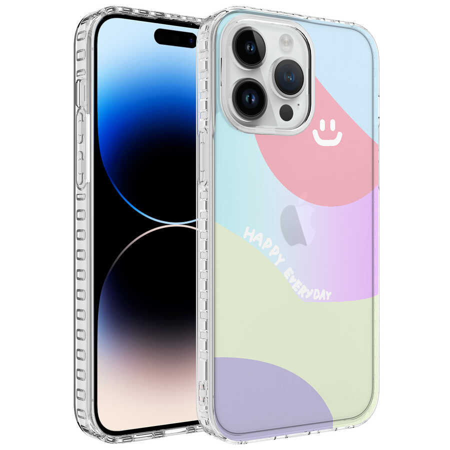 Apple iPhone 14 Pro Kılıf Airbag Kenarlı Renkli Desenli Silikon Zore Elegans Kapak