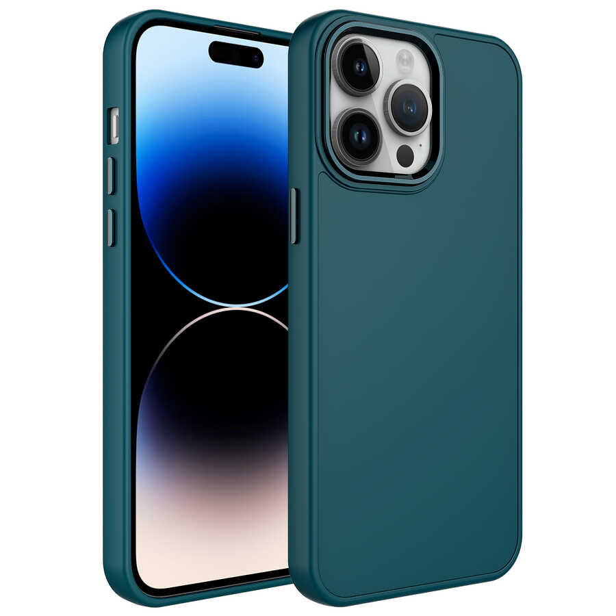 Apple iPhone 14 Pro Max Kılıf Metal Çerçeve ve Buton Tasarımlı Silikon Zore Luna Kapak