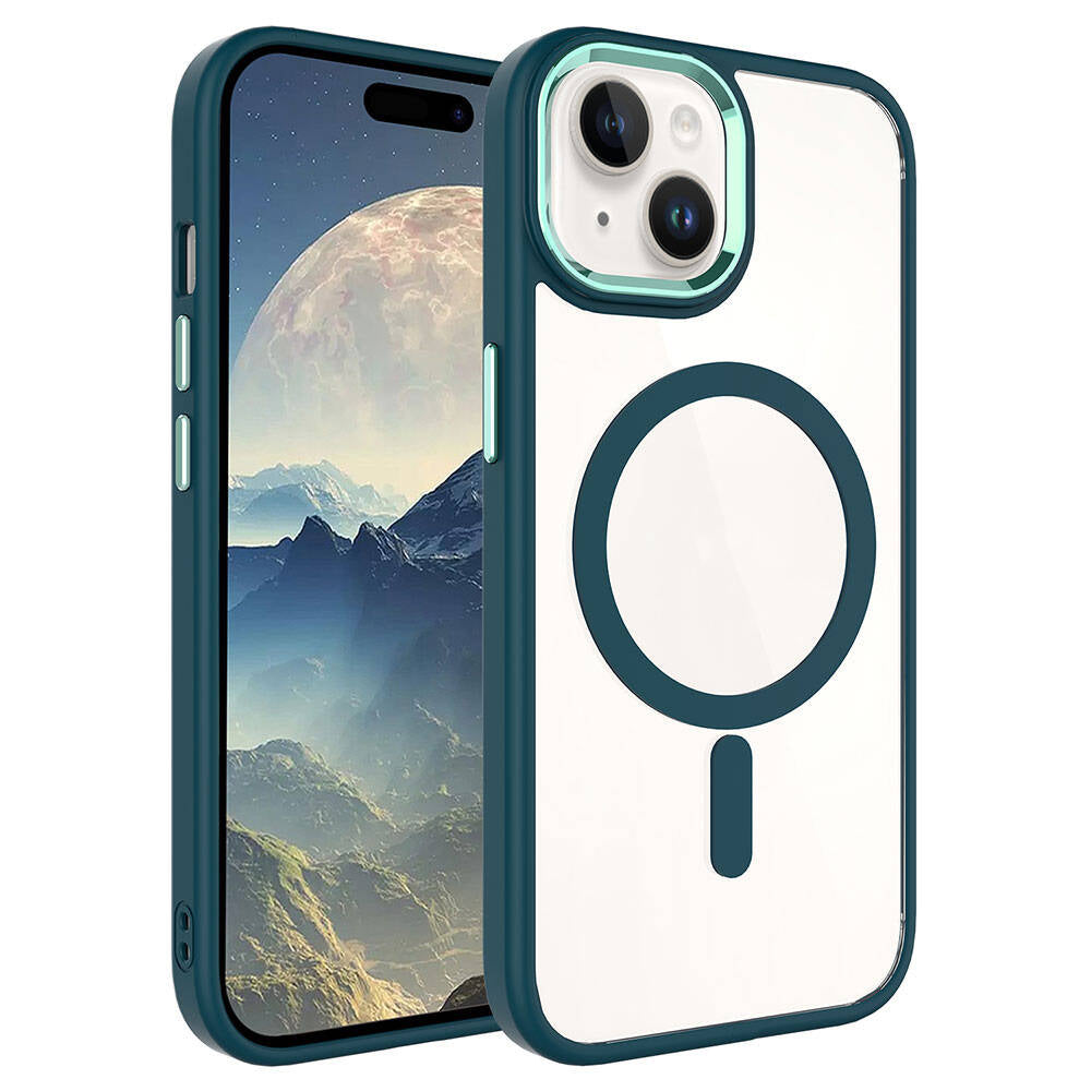 Apple iPhone 15 Kılıf Wireless Şarj Özellikli Zore Krom M-safe Silikon Kapak