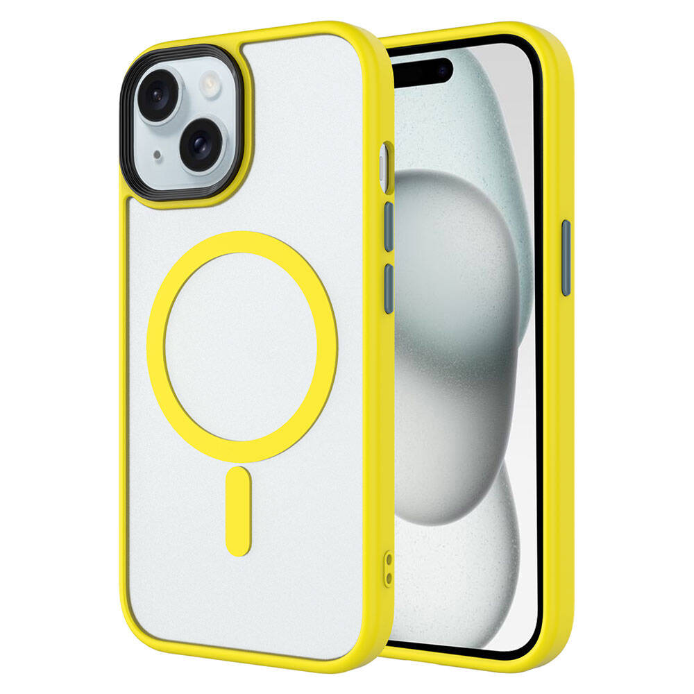 Apple iPhone 15 Plus Kılıf Mat Arka Yüzey Wireless Şarj Özellikli Zore Flet M-safe Kapak