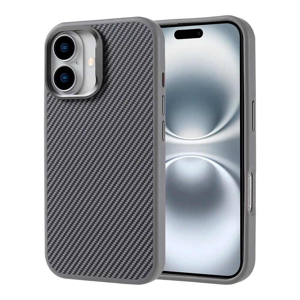 Apple iPhone 16 Kılıf M-safe Şarj Özellikli Karbon Fiber Görünümlü Zore Troy Kapak