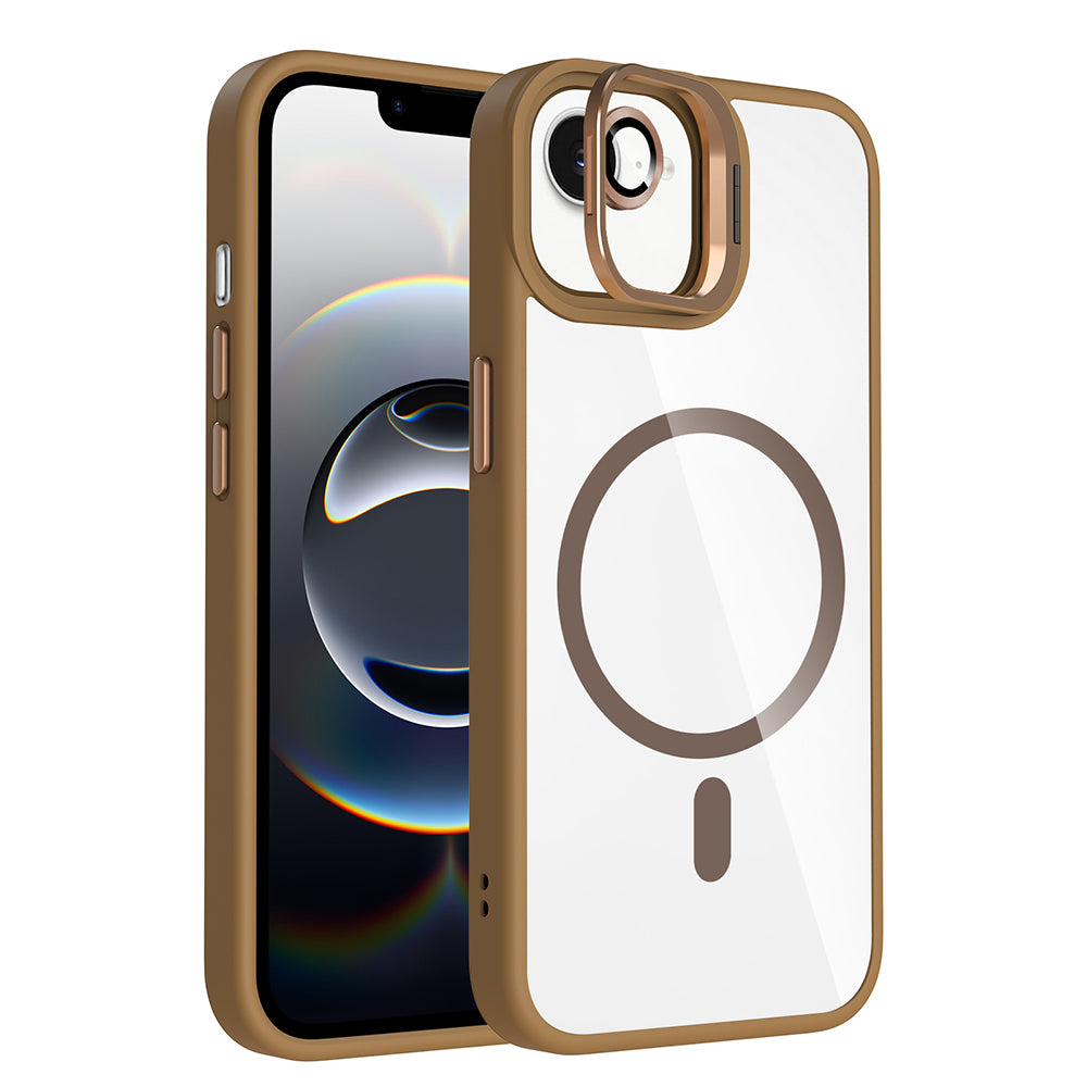 Apple iPhone 17E Kılıf Standlı ve Kamera Lens Hediyeli M-Safe Şarj Özellikli Zore Etro Kapak
