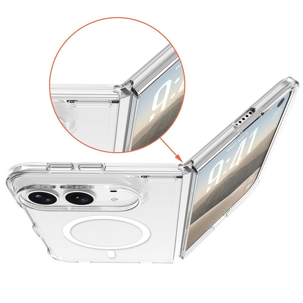 Apple iPhone Duo Kılıf Zore M-safe Şarj Özellikli Şeffaf Kamera Çerçeveli UTS PC Kapak