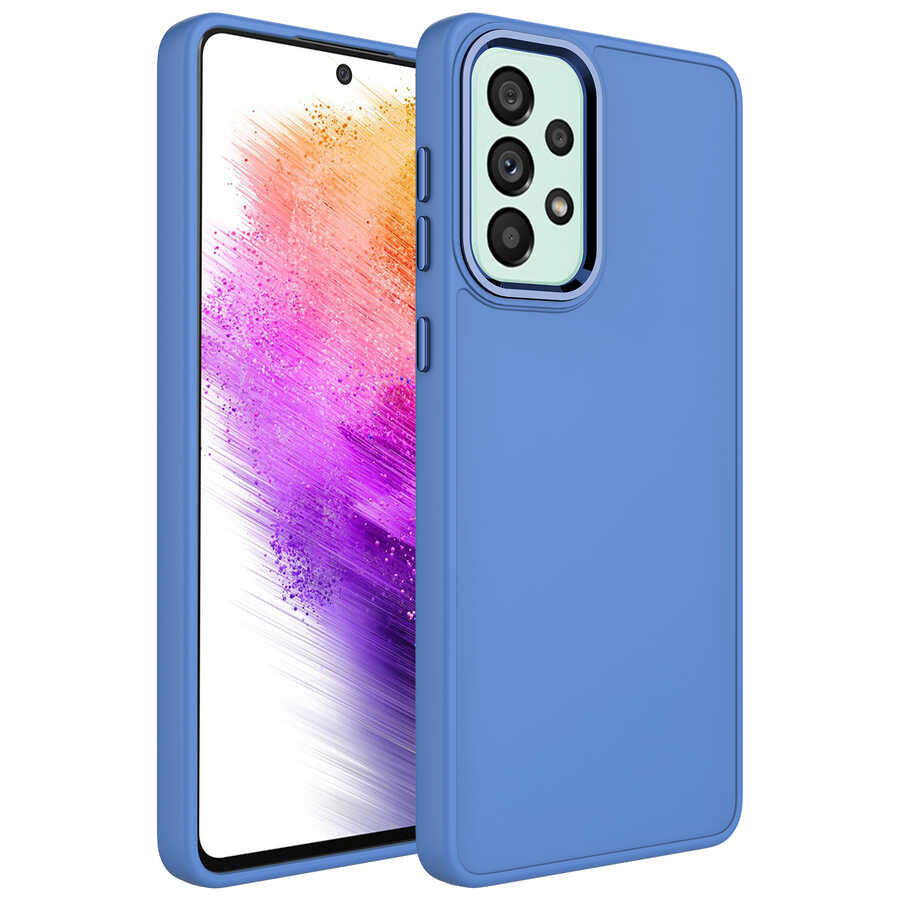 Galaxy A23 Kılıf Metal Çerçeve ve Buton Tasarımlı Silikon Zore Luna Kapak