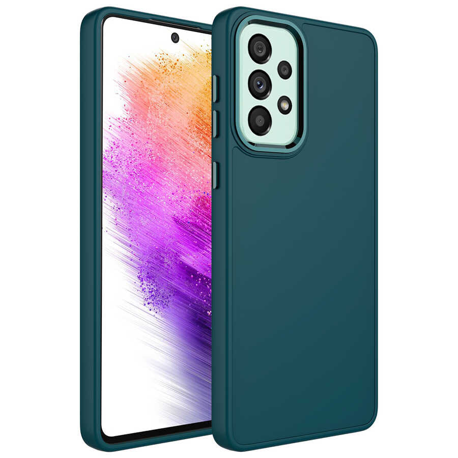 Galaxy A52 Kılıf Metal Çerçeve ve Buton Tasarımlı Silikon Zore Luna Kapak