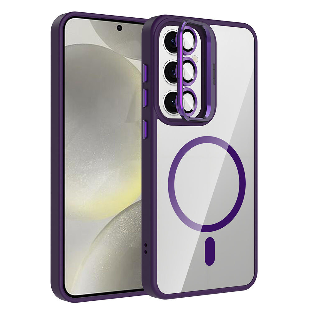 Galaxy S24 Kılıf Standlı ve Kamera Lens Hediyeli M-Safe Şarj Özellikli Zore Etro Kapak